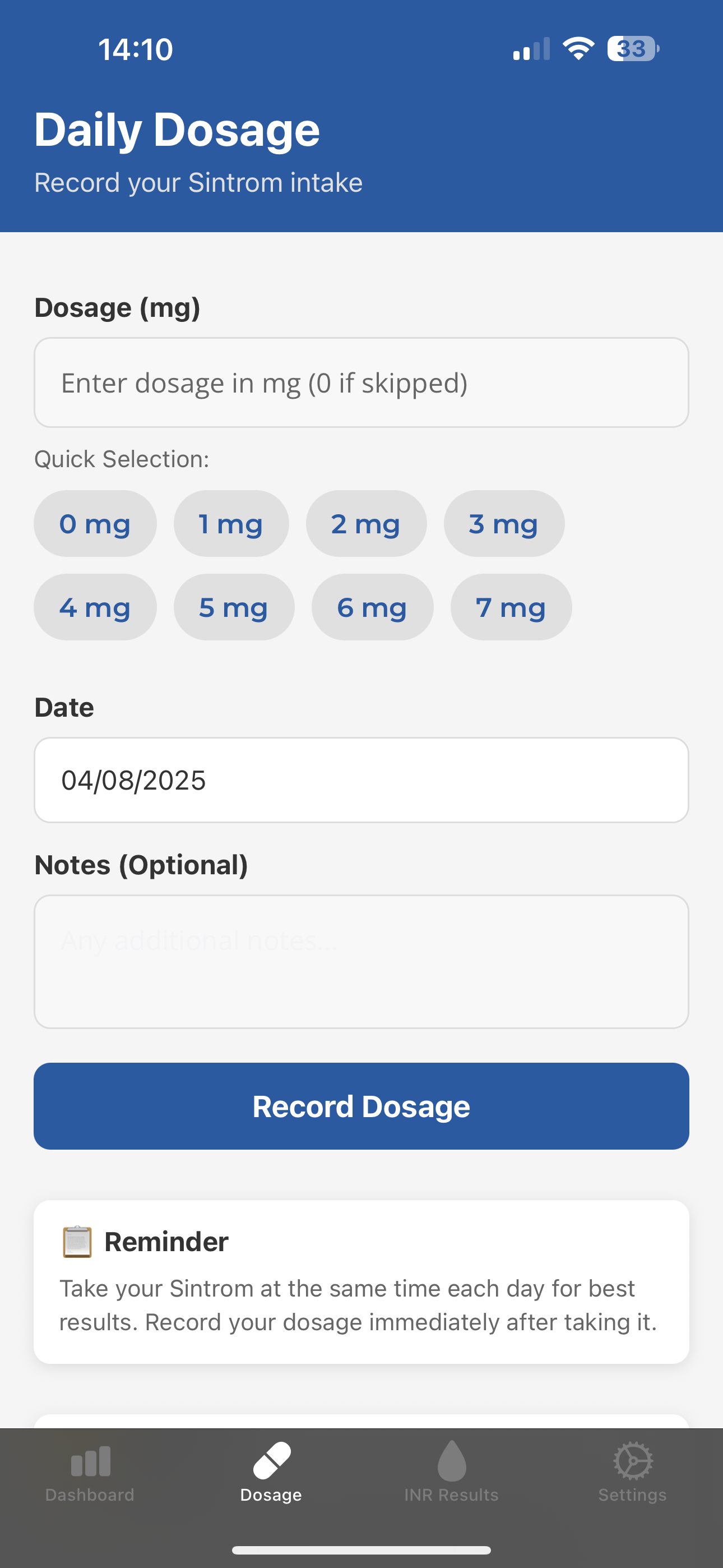 INRhythm Daily Dosage Screen