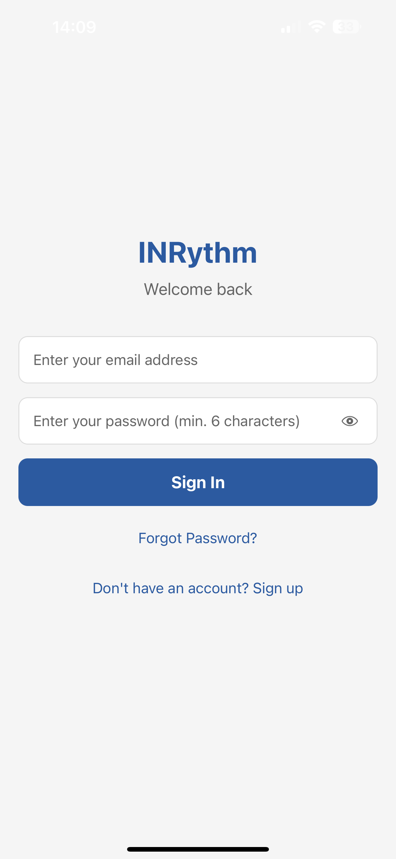 INRhythm Login Screen