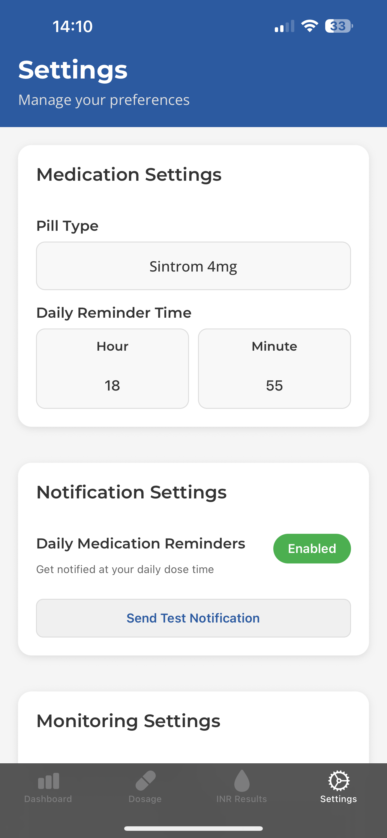 INRhythm Settings Screen 1